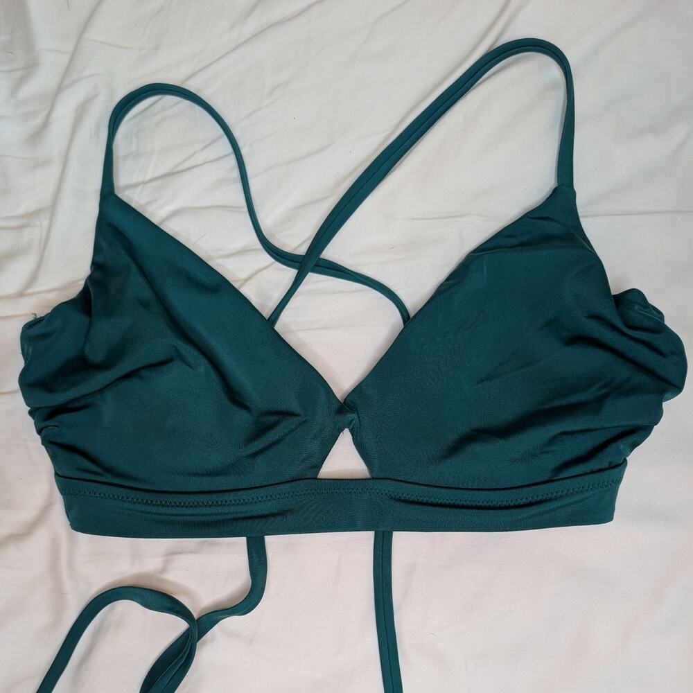 Shade & Shore Wrap Bikini Top Dark Teal Crisscross Strappy Cutout 36D